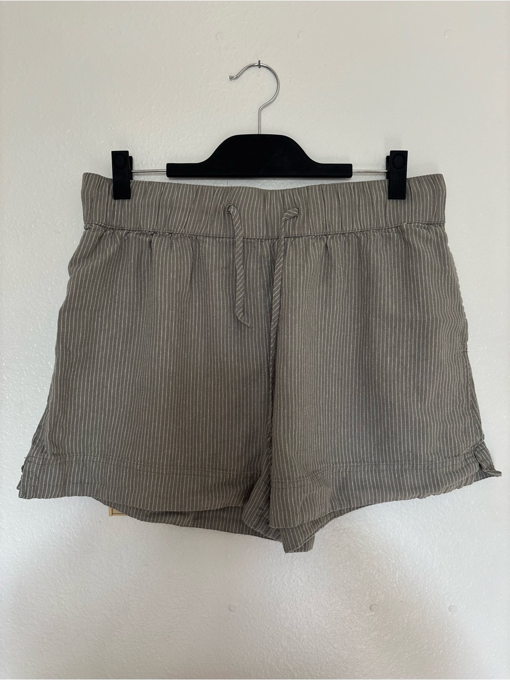 Melrose and Market Pinstripe High-Waist Drawstring Shorts in Olive